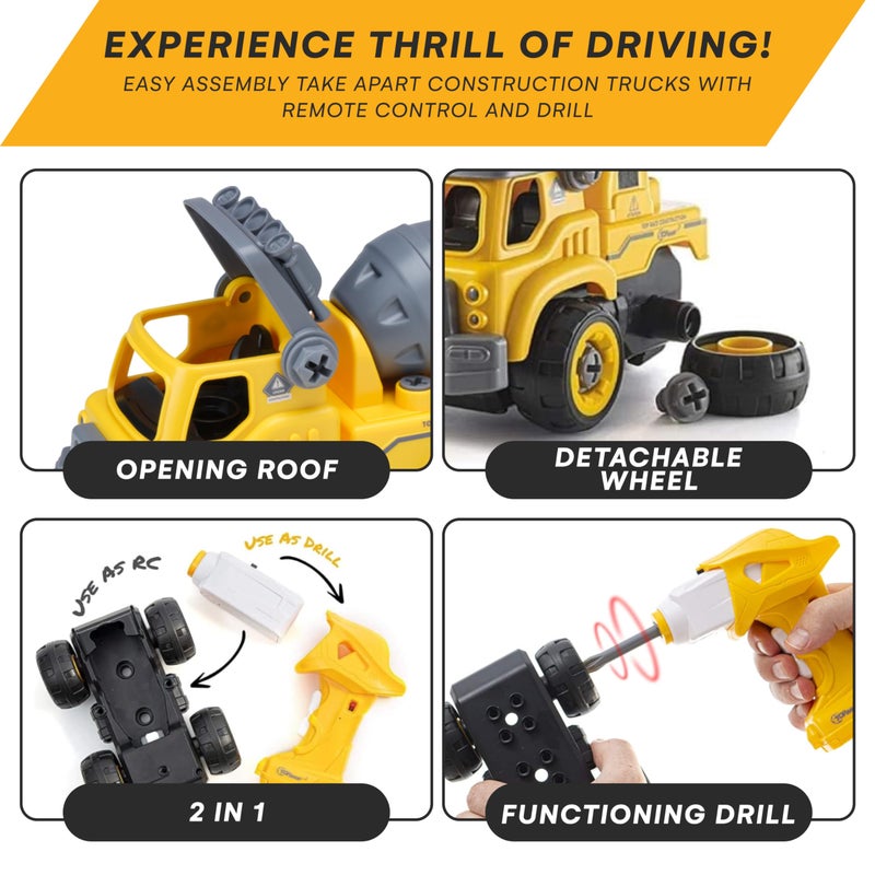Top Race 3-in-1 Construction Toys - Easy Assembly Take Apart Construction Trucks with Remote Control and Drill - 3 Building Models for Kids Ages 3 and Up - Ideal for Indoor and Outdoor Play - Image 4